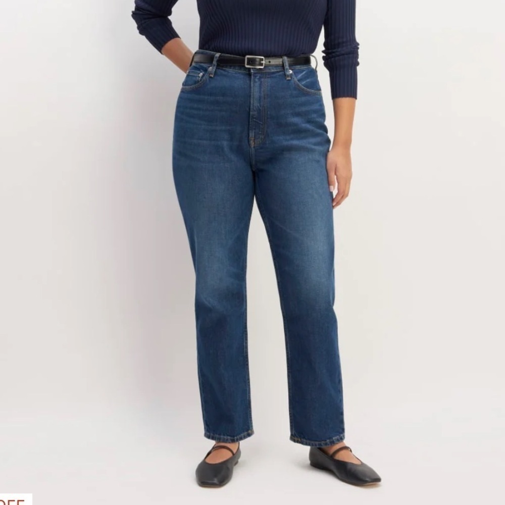 Everlane Curvy 90s Cheeky Straight Jeans Blue Ankle Organic Cotton Rigid